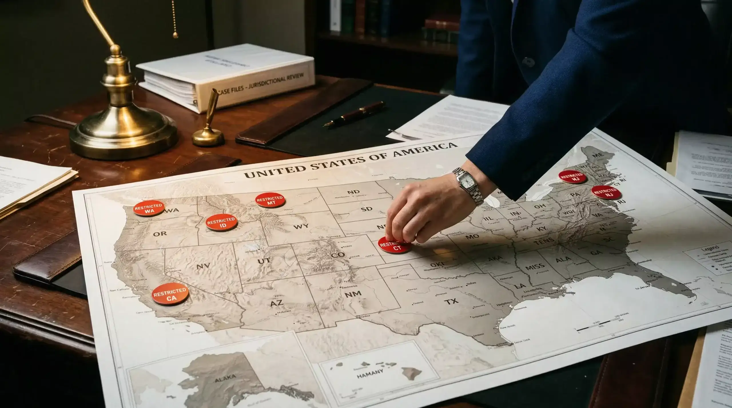 States that banned sweepstakes casinos US map with restricted zones