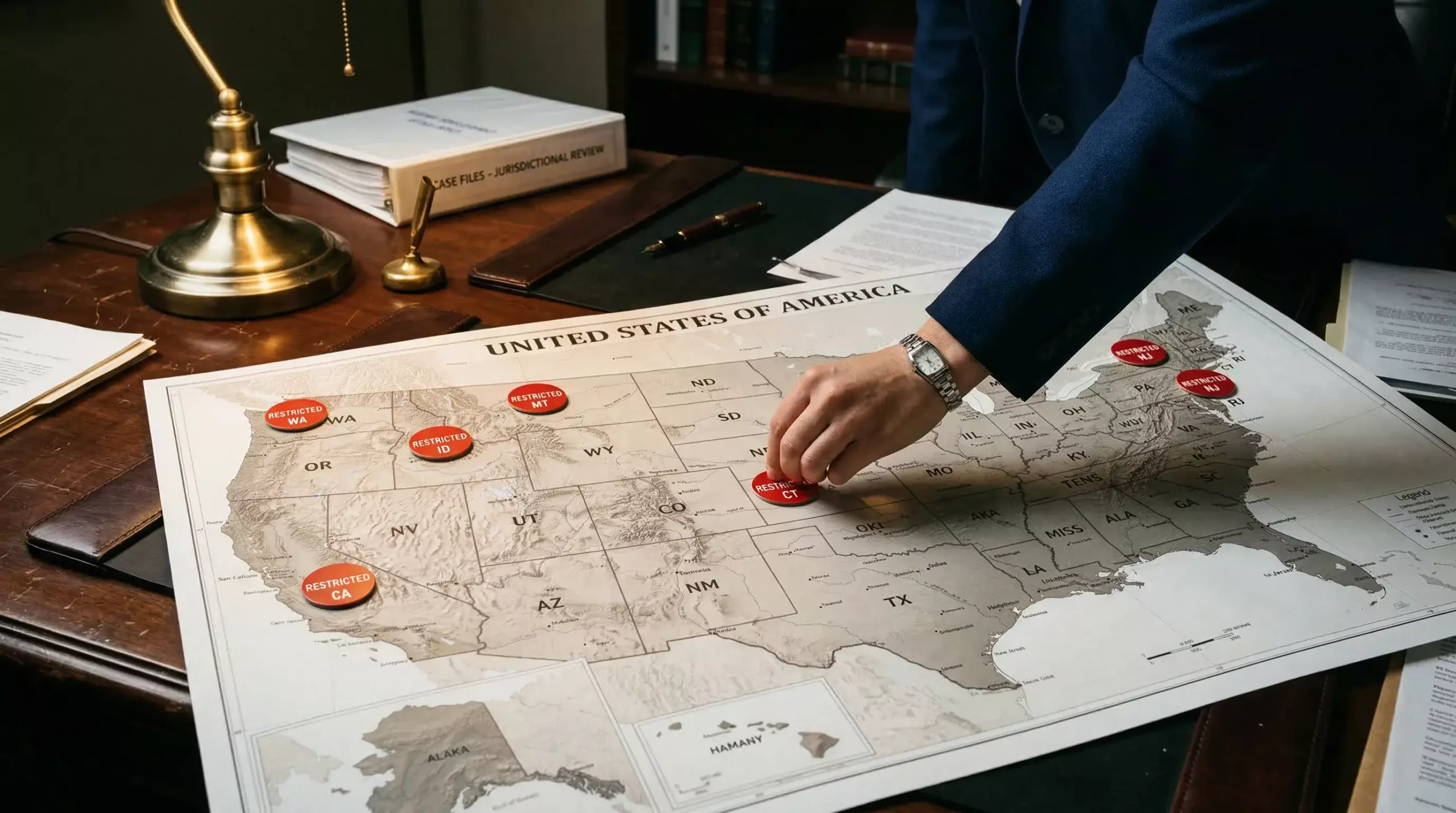 States that banned sweepstakes casinos US map with restricted zones