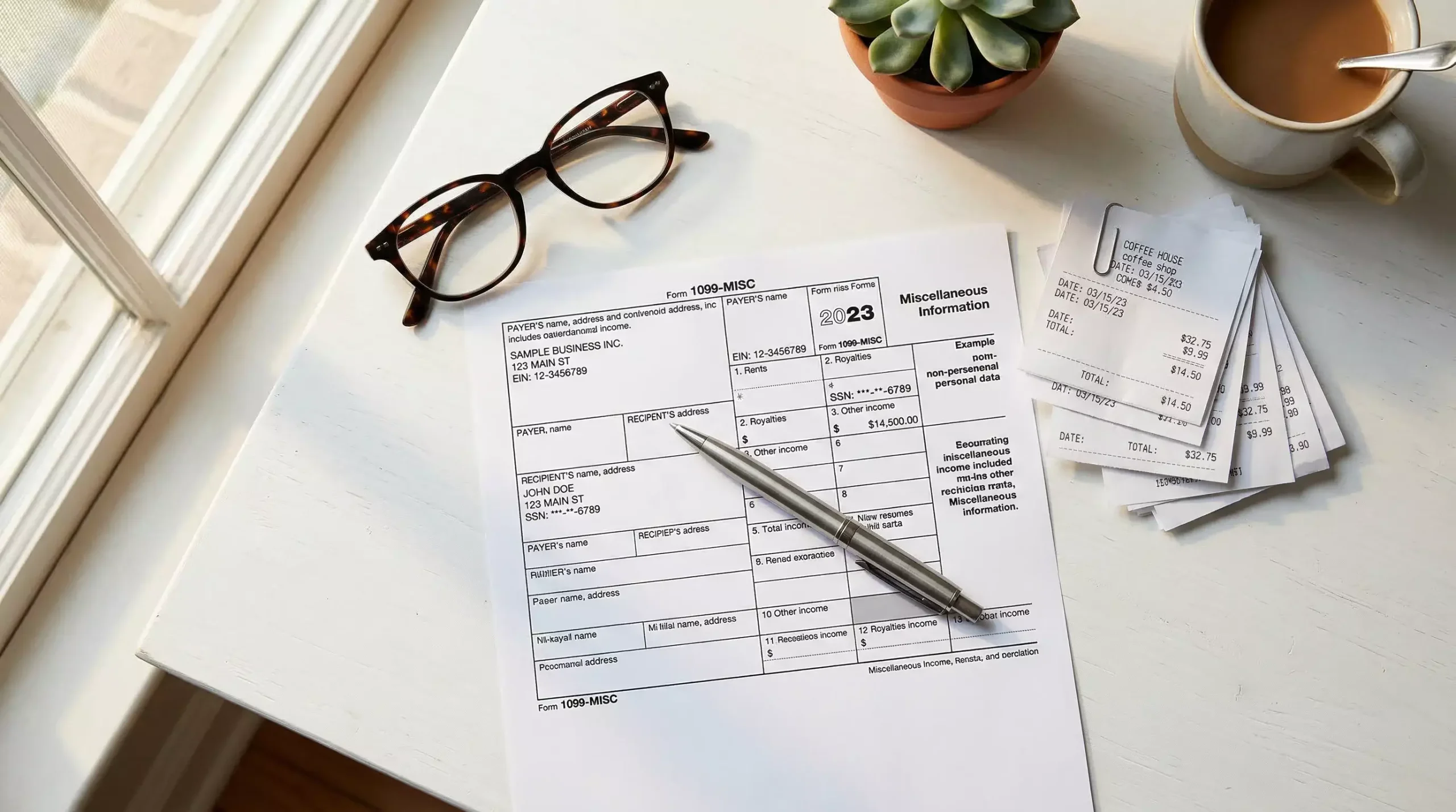 Sweepstakes casino taxes 1099 form with pen on desk